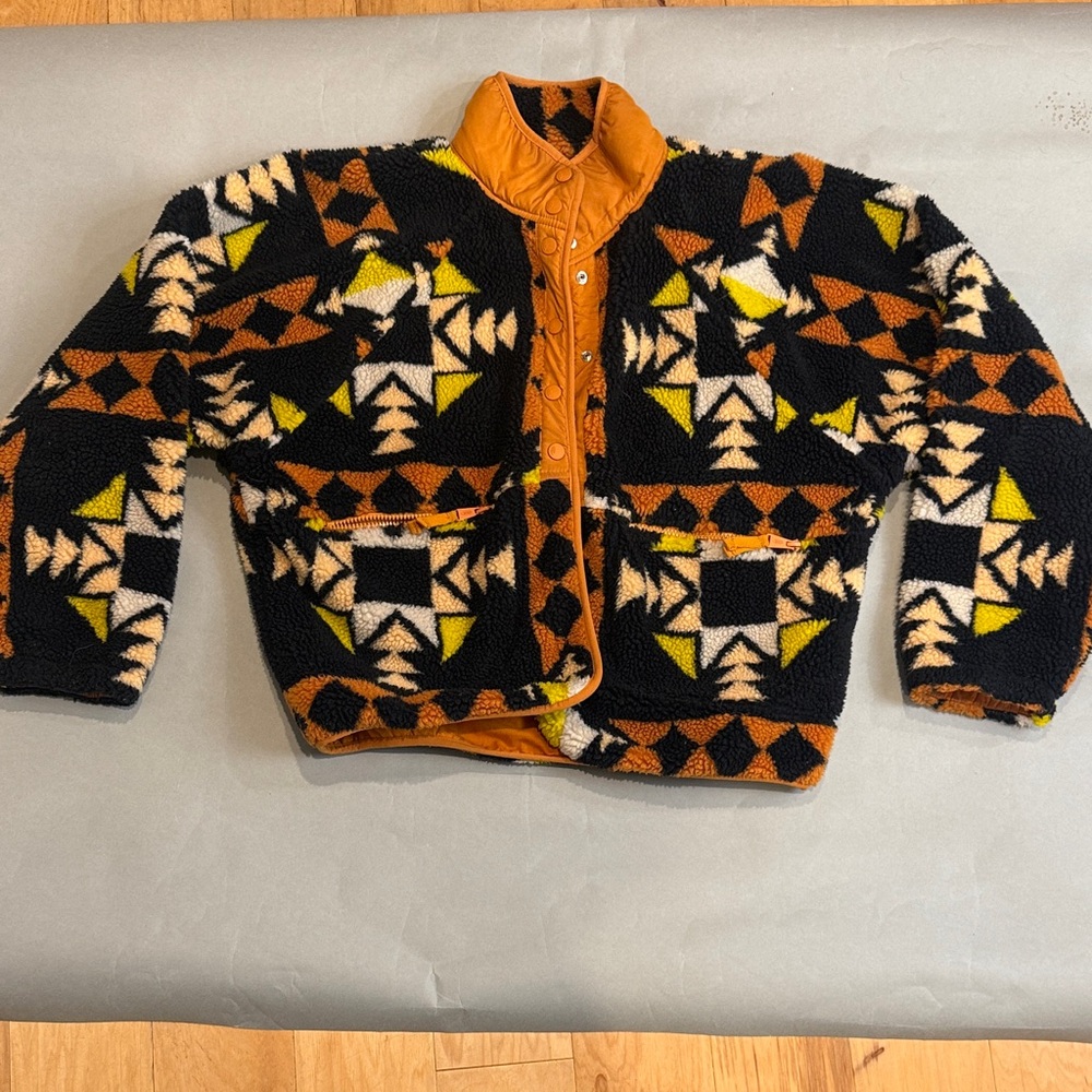 FP MOVEMENT- Geometric Patterned Men's Sweater - Black, Orange, Yellow